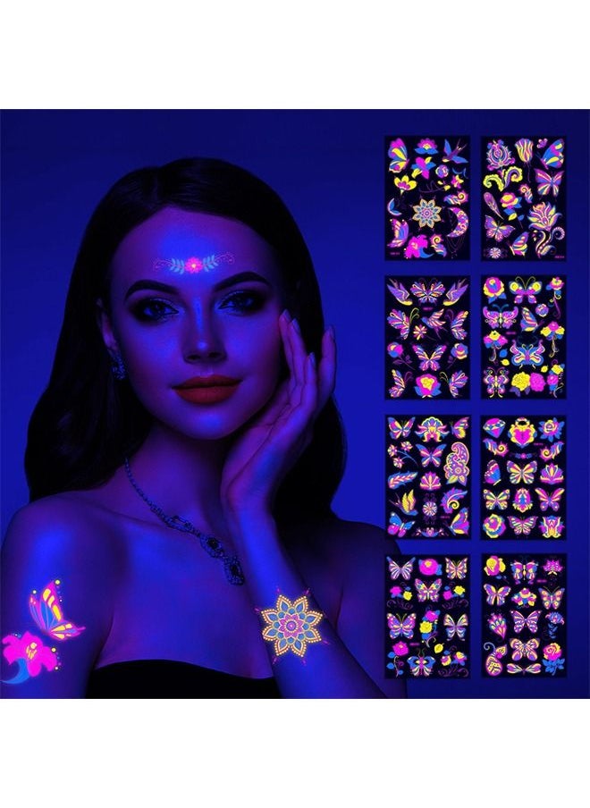 تسوق Ant و8 Sheets Temporary Tattoos, Large Glow In The Dark Tattoo Neon Temporary Makeup, Festival Accessory, Fake Face Butterfly Tattoo UV Blacklight For Women Party Supplies (Butterfly Style) أونلاين في السعودية